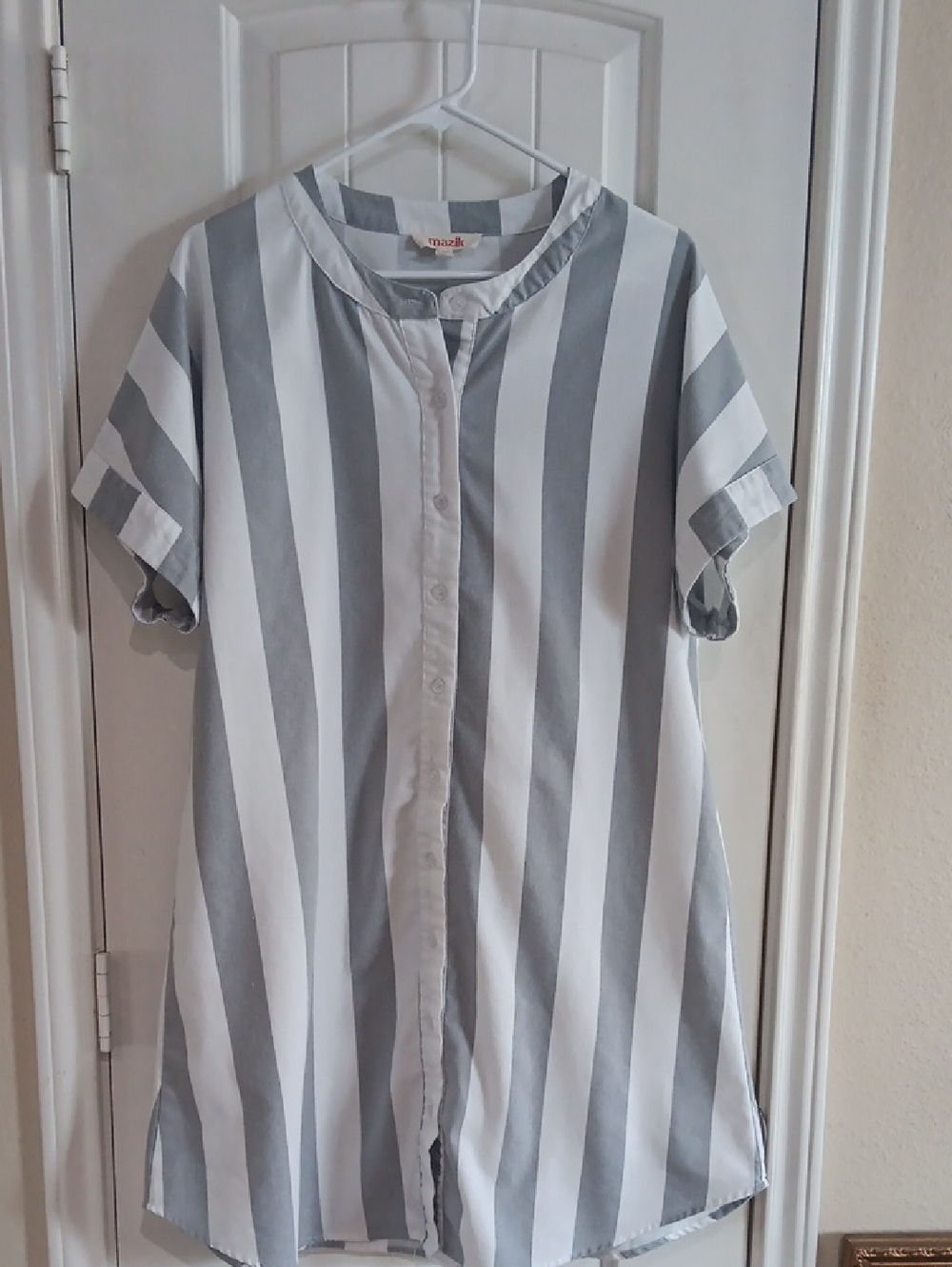 Mazik Striped Button Front Shirtdress | Linen Viscose Blend | Grey & White